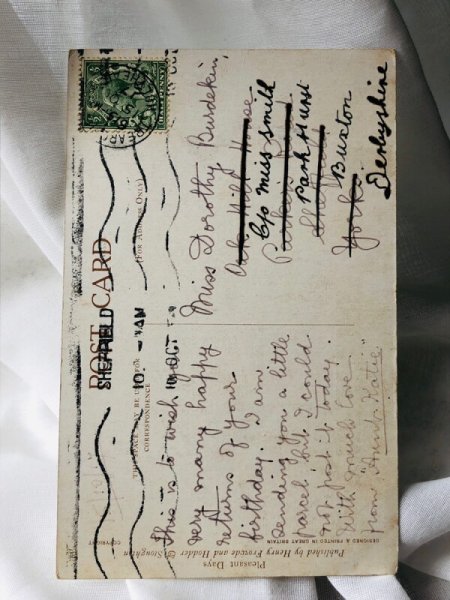 画像2: Postcard アンティークポストカード カナリヤと一緒に口笛を吹く男の子 Millicent Sowerby イギリス1917年 (2)