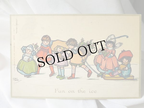 画像1: Postcard　アンティークポストカード　ソリ遊びをする子どもたち　 H.G.C. Marsh　1912年 (1)