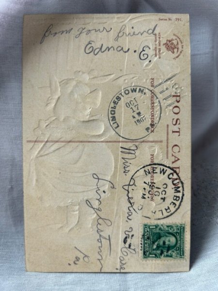 画像2: Postcard　アンティークポストカード　クリスマス　テディベアと女の子　ヤドリギ　M.Greiner 　1907年 (2)