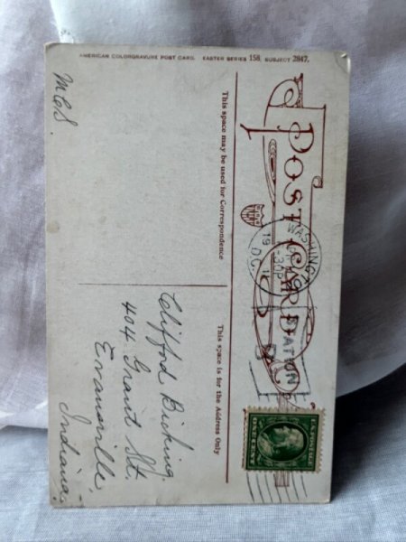 画像2: Postcard アンティークポストカード イースター 白百合のお花を運ぶ女の子 Mary Russell 1911年 (2)