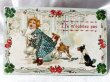 画像1: Postcard　アンティークポストカード　犬と女の子　フランス1909年 (1)