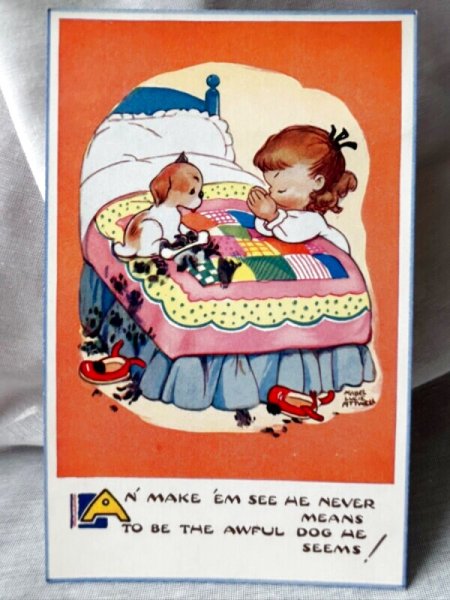 画像1: Postcard 　アンティークポストカード　凧に乗る女の子と子犬　Mabel Lucie Attwell　1927年 (1)