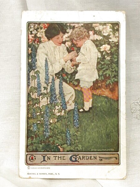 画像1: Postcard　アンティークポストカード　ガーデンの中で  Jessie Willcox Smith　1910年 (1)