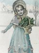 画像2: Postcard　アンティークポストカード　新年祝い　四つ葉のクローバーのパニエを持つ女の子　ベルギー1907年　ウィーン趣味風 (2)