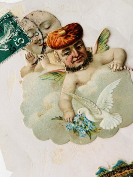 画像2: Postcard 　アンティークポストカード　エイプリルフール　不思議な絵はがき　クロモス　フランス　1908年 (2)