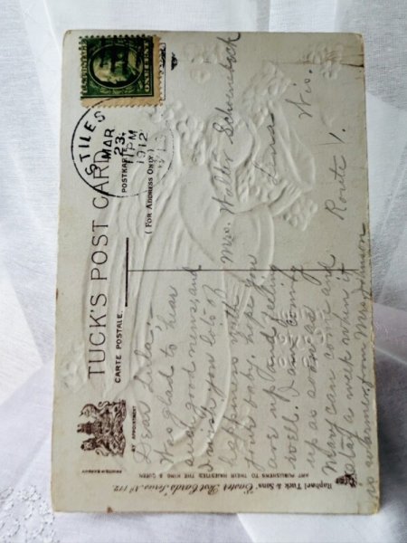 画像2: Postcard  アンティークポストカード イースター スミレのお花の十字架を背負う天使 1912年  (2)