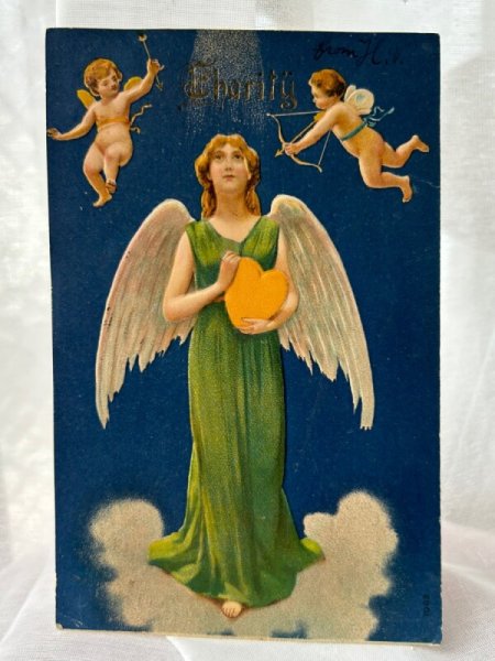 画像1: Postcard  アンティークポストカード　十字架と天使　Carity (1)