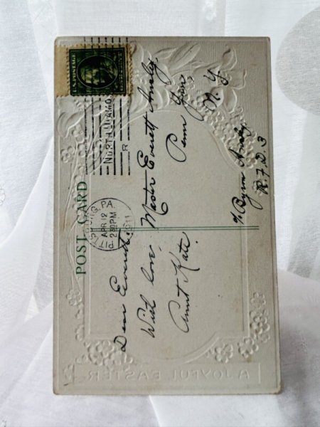 画像3: Postcard  アンティークポストカード イースター 水仙のお花と天使 F.Brundage ブランデージ 1911年 (3)