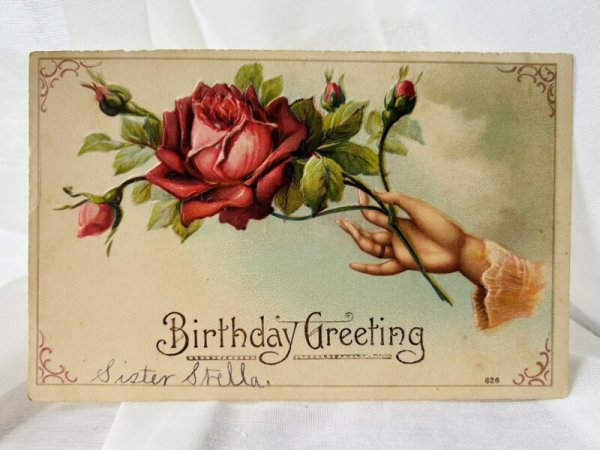 画像1: Postcard  　アンティークポストカード　薔薇のお花を持つ手　 (1)