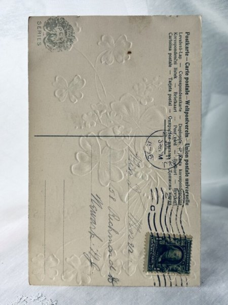 画像2: Postcard  　アンティークポストカード　　忘れな草のお花と四つ葉のクローバー　1906年 (2)