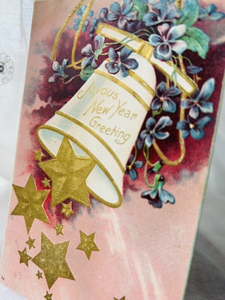 画像2: Postcard  　アンティークポストカード　スミレのお花と星降るベル　1907年 (2)