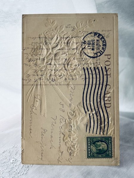 画像2: Postcard  　アンティークポストカード　　薔薇のお花と馬蹄　アメリカ1911年 (2)