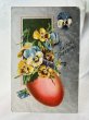画像1: Postcard  　アンティークポストカード　イースター　パンジーのお花とイースターエッグ　卵 (1)