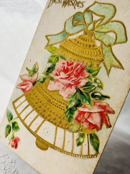 画像2: Postcard  　アンティークポストカード　　薔薇のお花のベル　1908年 (2)