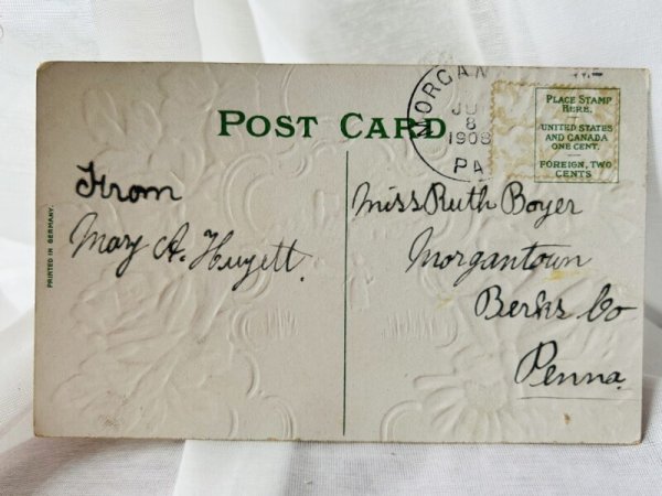 画像3: Postcard  　アンティークポストカード　薔薇のお花と水辺の風景　1908年 (3)