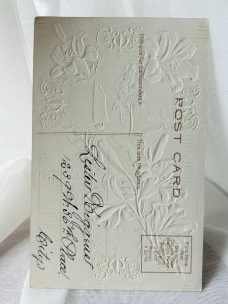 画像3: Postcard  　アンティークポストカード　イースター　白百合のお花の十字架 (3)