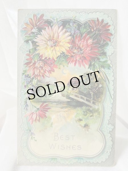 画像1: Postcard  　アンティークポストカード　ガーベラのお花と水辺の風景 (1)