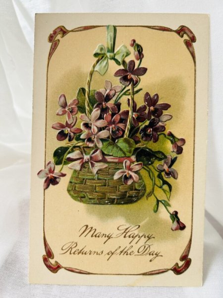 画像1: Postcard  　アンティークポストカード　スミレのお花かご　パニエ　 (1)