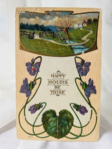 画像1: Postcard  　アンティークポストカード　スミレのお花　　雨の牧場　1911年 (1)
