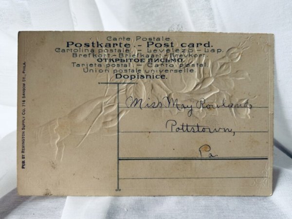 画像2: Postcard  　アンティークポストカード　薔薇のお花を持つ手　 (2)