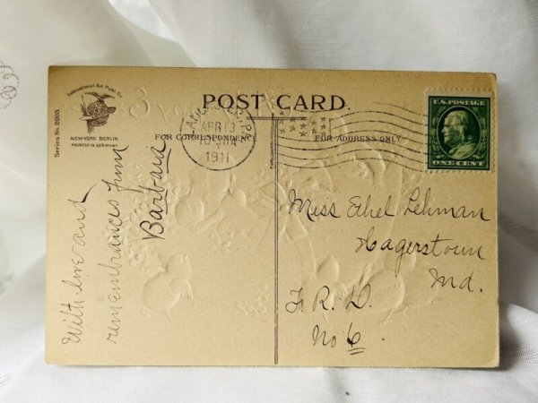 画像2: Postcard  アンティークポストカード イースター ヒヨコと子どもたち スミレ Ellen Clapsaddle 1911年 (2)