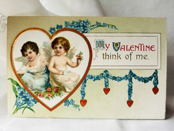 画像1: Postcard  アンティークポストカード　バレンタインの天使たち　Ellen Clapsaddle　（未使用） (1)