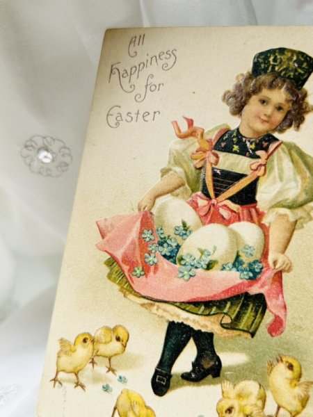 画像2: Postcard  アンティークポストカード　イースター　ドイツ衣装の女の子とヒヨコ　Ellen Clapsaddle　 (2)