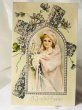 画像1: Postcard  アンティークポストカード　イースター　スミレのお花の十字架と女の子　Ellen Clapsaddle　1909年 (1)