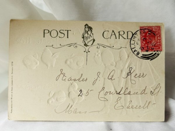 画像2: Postcard  アンティークポストカード　イースター　ヒヨコと子どもたち　赤ずきんちゃん風　Ellen Clapsaddle　 (2)