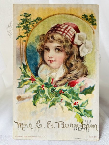 画像1: Postcard  アンティークポストカード　クリスマス　女の子　Maud Humphrey (1)