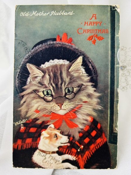 画像1: Postcard　アンティークポストカード　犬を抱くおばあさん猫 　ハバートおばさん　マザーグース　Old Mother Hubbard   G.L.Barnes 1907年 (1)
