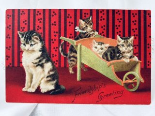 アンティークポストカード　ヘレナマグワイア　猫の看病 アンティークポストカードヘレナマグワイア猫の看病