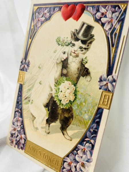 画像2: Postcard アンティークポストカード 猫の結婚式 ウエディング アメリカ1909年 (2)