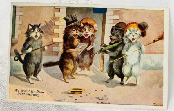 画像1: Postcard　アンティークポストカード　即興で歌う猫たち　バスキング　Maurice Boulanger　 (1)