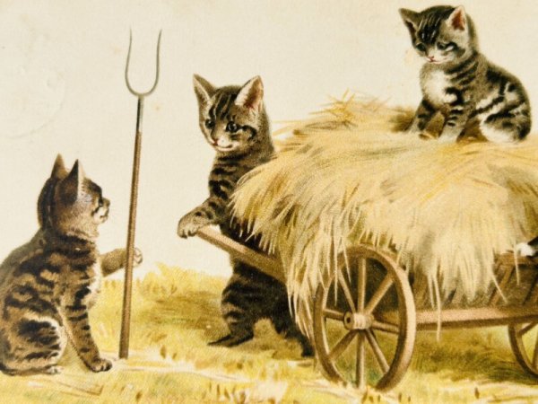 画像2: Postcard   アンティークポストカード 農作業中の子猫たち Helena Maguire  (2)