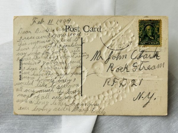 画像2: Postcard   アンティークポストカード バレンタイン ツバメたち 1909年 (2)