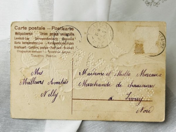 画像2: Postcard  　アンティークポストカード　SOUVENIA　3羽の白鳩　Ellen Clapsaddle (2)