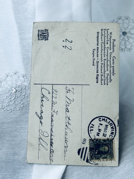 画像2: Postcard 　アンティークポストカード　女性を捕まえるコウノトリ　世界一危険な鳥　1909年 (2)