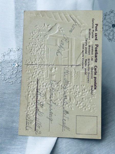 画像2: Postcard 　アンティークポストカード　手紙を運ぶ白鳩　忘れな草のお花 (2)