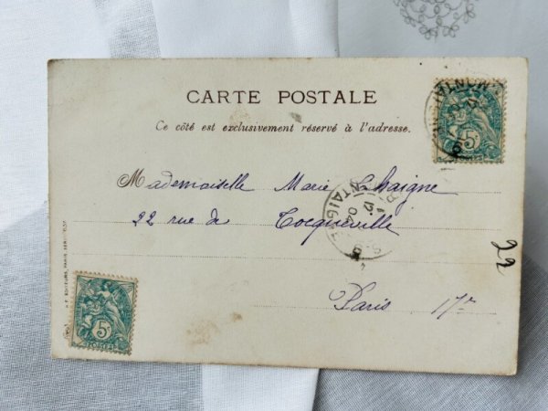 画像2: Postcard   アンティークポストカード お出かけをする小鳥さんたち フランス1904年 (2)