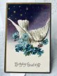 画像1: Postcard 　アンティークポストカード　忘れな草のお花を運ぶ白鳩 (1)
