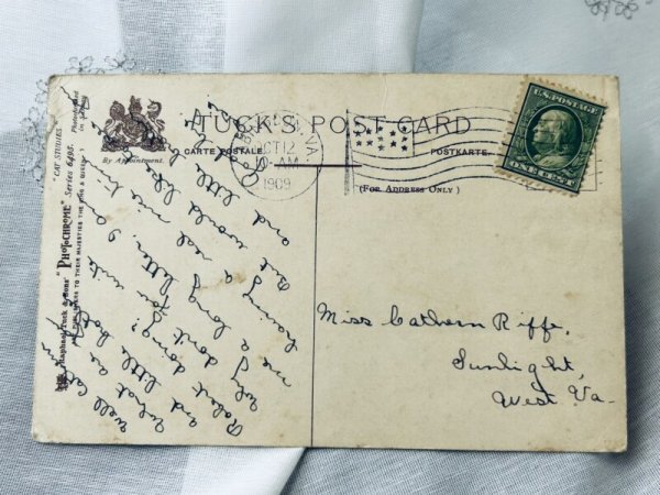 画像3: Postcard アンティークポストカード 化粧台の上の子猫たち アメリカ1909年 (3)