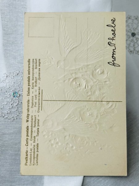 画像2: Postcard  アンティークポストカード 手紙を運ぶ鳩と薔薇のお花 (2)