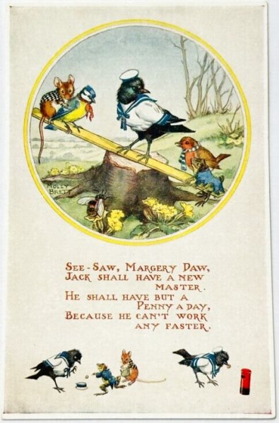画像1: Postcard  ビンテージポストカード　マザーグース童謡  SEE-SAW, MARGERY DAW　Molly Brett 　(未使用) (1)