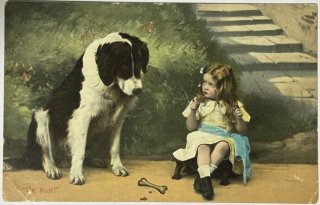 アンティークポストカード　犬と少女　M.M VIENNE. M.M.VIENNE M.MUNK Nr.841&Nr.873少女たち◇アンティークポスト