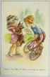 画像1: Postcard  　アンティークポストカード　子犬と子どもたち　自転車　（未使用） (1)