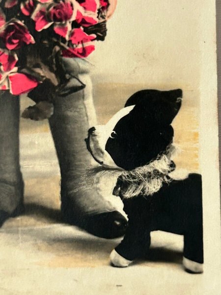 画像2: Postcard    アンティークポストカード　写真　犬のぬいぐるみと子どもたち　フレンチブルドッグ　（未使用） (2)