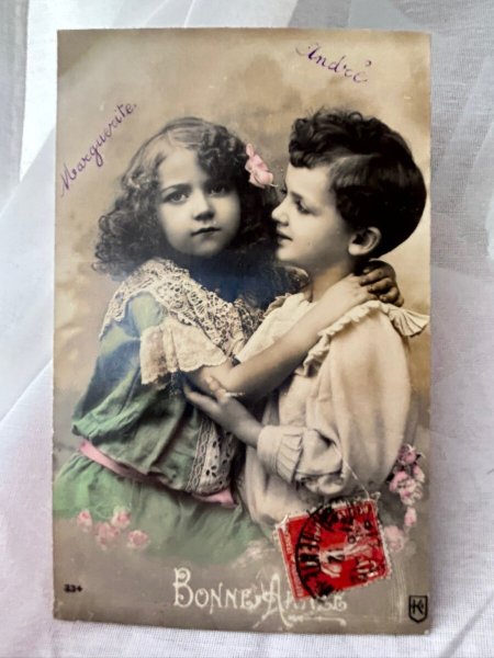 画像1: Postcard    アンティークポストカード　男の子と女の子　フランス1912年 (1)