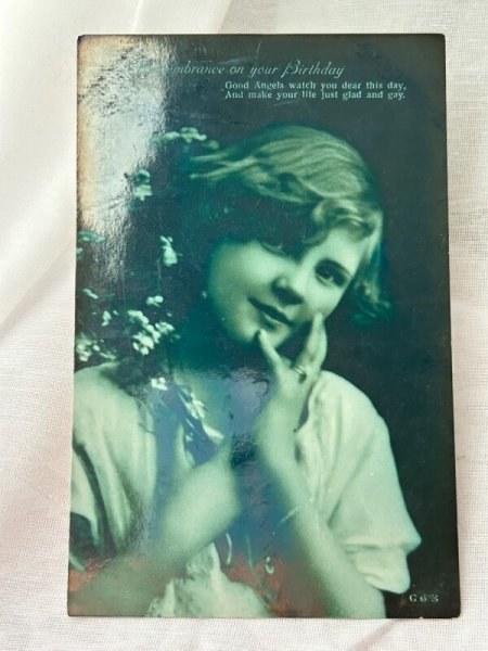 画像1: Postcard    アンティークポストカード　写真　お花と女の子 (1)