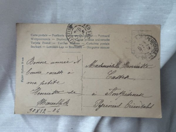 画像2: Postcard    アンティークポストカード お花と女の子  フランス1906年 (2)